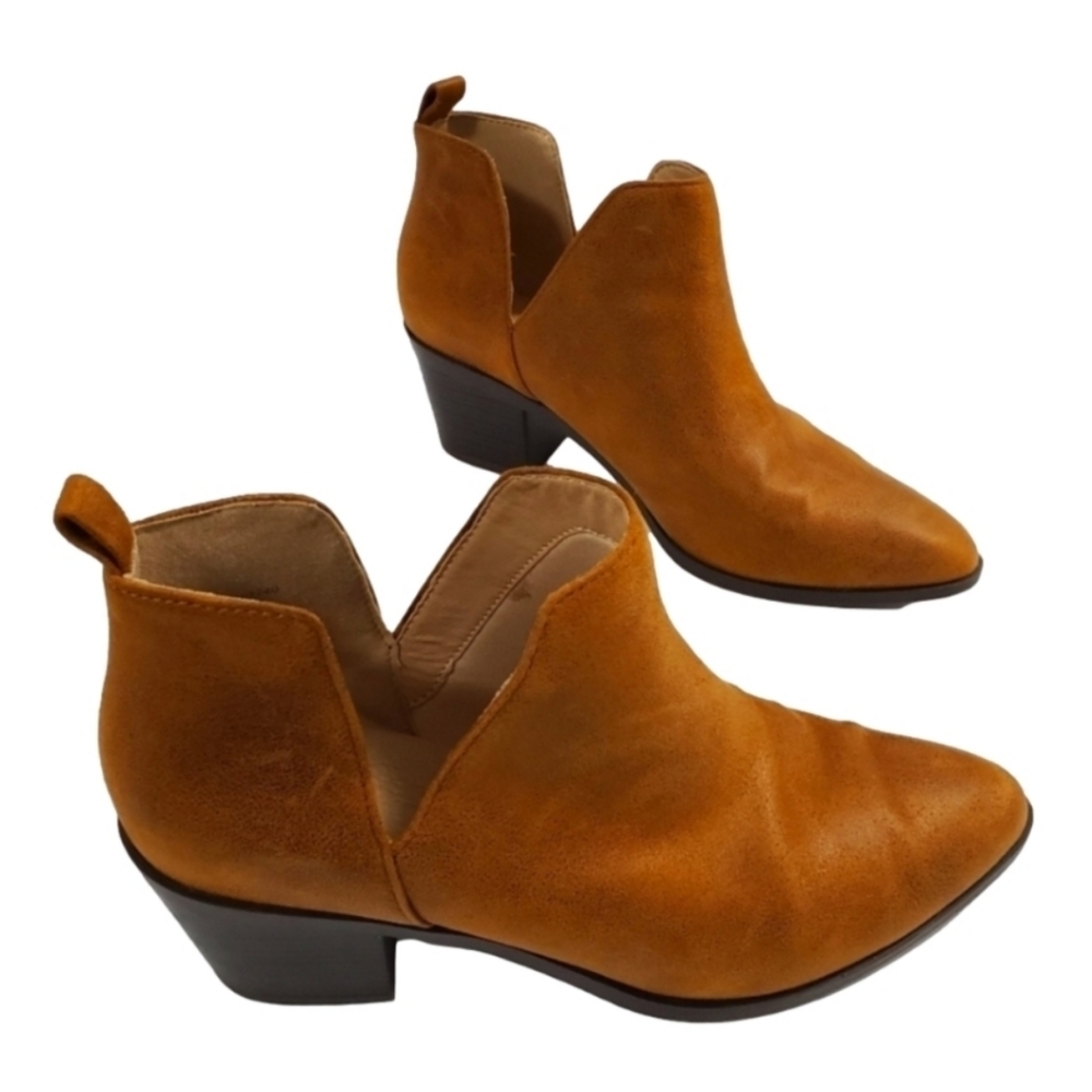 Journee Lola Ankle Bootie Size 9 Tan Brown Faux Leather Boots Western Boho Rodeo
